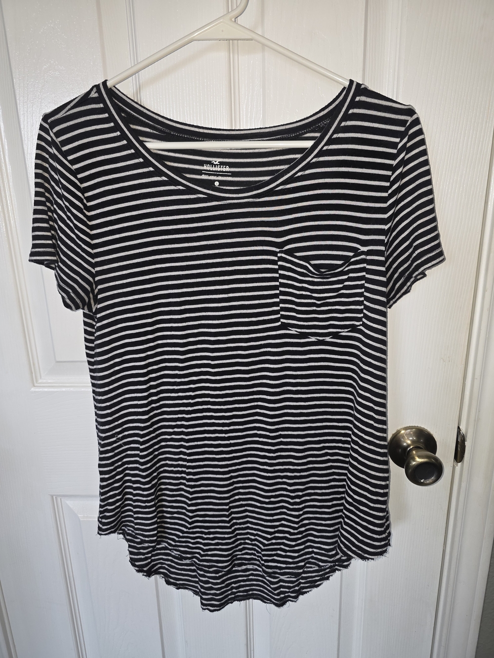 Hollister Black & White Striped Short Sleeve Pocket Tee